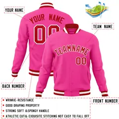 Pink Red White Full-Snap Varsity Letterman Jacket 4