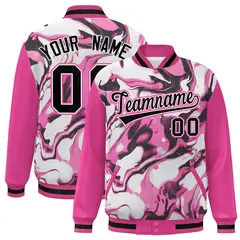 Pink Rose Red-Black Graffiti Tie Dye Varsity Letterman Jacket