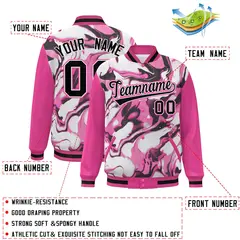 Pink Rose Red-Black Graffiti Tie Dye Varsity Letterman Jacket 2