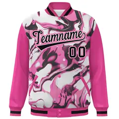 Pink Rose Red-Black Graffiti Tie Dye Varsity Letterman Jacket 3