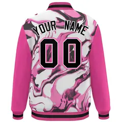 Pink Rose Red-Black Graffiti Tie Dye Varsity Letterman Jacket 4