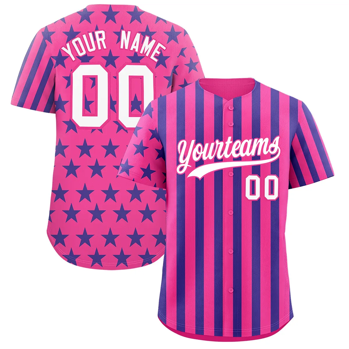 Pink Royal Blue American Flag Graffiti Baseball Jersey
