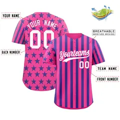 Pink Royal Blue American Flag Graffiti Baseball Jersey 2