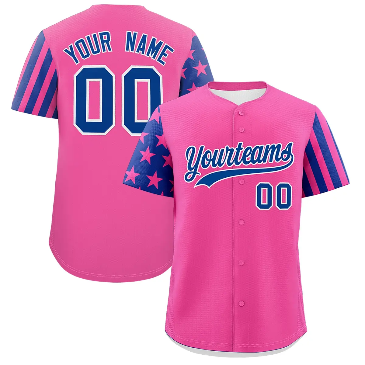 Pink Royal Blue American Flag Raglan Baseball Jersey