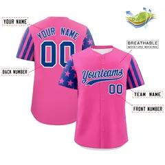 Pink Royal Blue American Flag Raglan Baseball Jersey 2