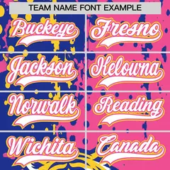 Pink Royal Blue Gold Full-Snap Tiger Graffiti Baseball Jersey 6