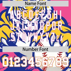 Pink Royal Blue Gold Full-Snap Tiger Graffiti Baseball Jersey 7
