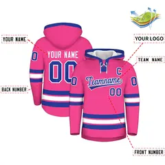 Pink Royal Blue Lace-Up Neck Hockey Hoodie Classic Style 2