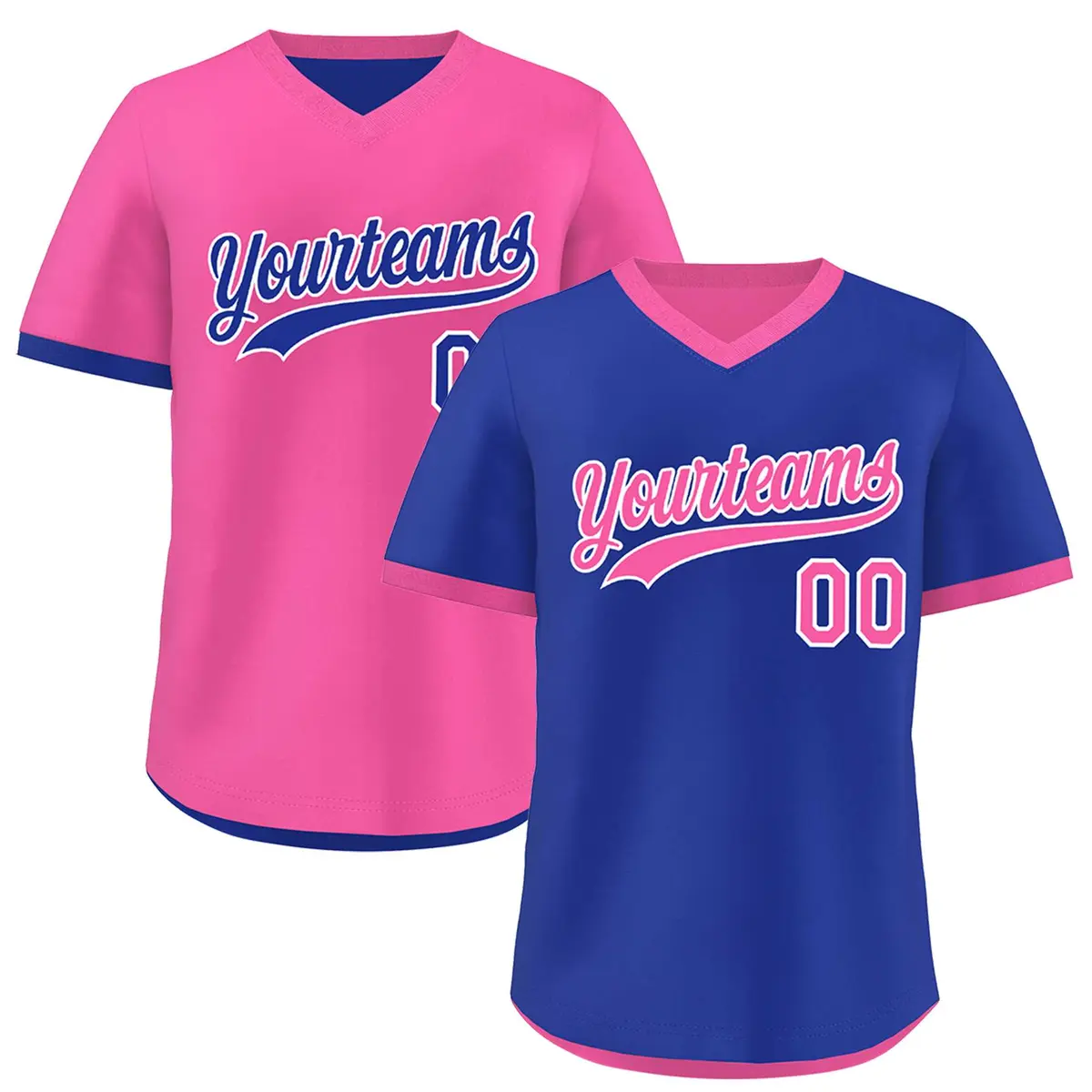 Pink Royal Blue Reversible Pullover Baseball Jersey