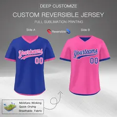 Pink Royal Blue Reversible Pullover Baseball Jersey 2