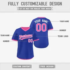 Pink Royal Blue Reversible Pullover Baseball Jersey 3