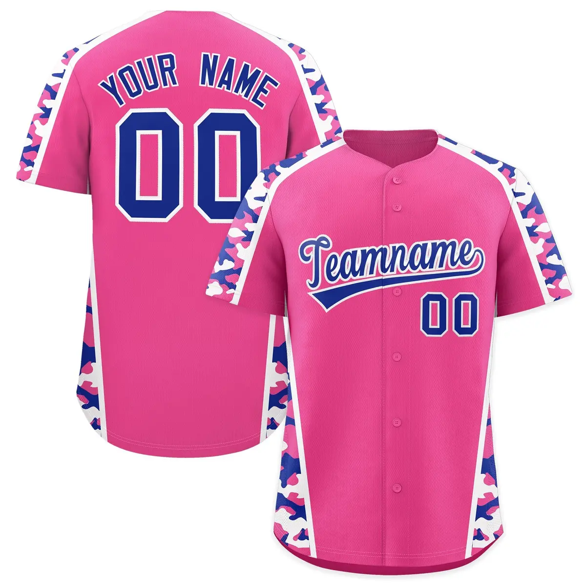 Pink Royal Blue Side Camo Baseball Jersey