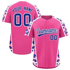 Pink Royal Blue Side Camo Baseball Jersey 1