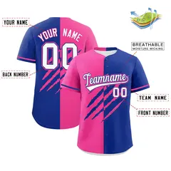 Pink Royal Blue Split Tiger Claw Scratch Baseball Jersey 2