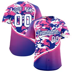 Pink Royal Blue White Camo Gradient Fashion Baseball Jersey