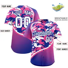 Pink Royal Blue White Camo Gradient Fashion Baseball Jersey 2