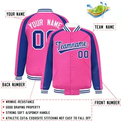 Pink Royal Color Block Raglan Full-Snap Varsity Letterman Jacket 2
