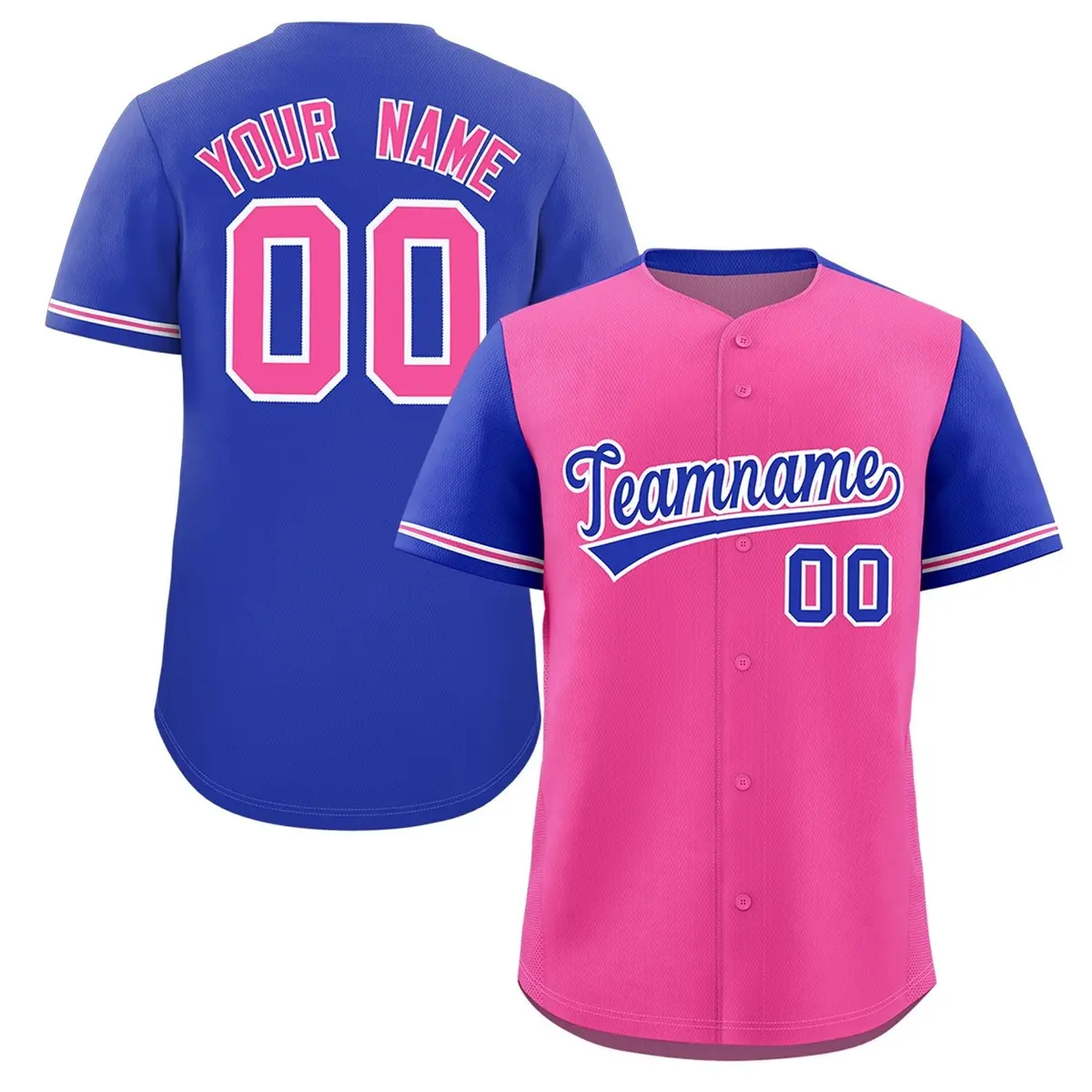 Pink Royal Color Block Raglan Sleeves Baseball Jersey