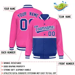 Pink Royal Color Block Varsity Full-Snap Letterman Jacket 2