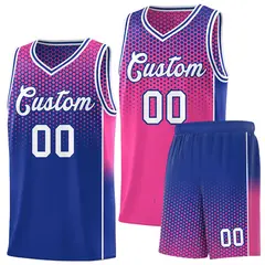 Pink Royal Dot Pattern Reversible Gradient Basketball Jersey Kits