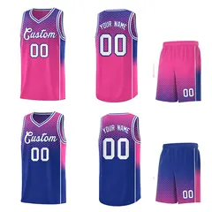 Pink Royal Dot Pattern Reversible Gradient Basketball Jersey Kits 2