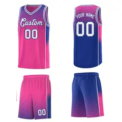 Pink Royal Dot Pattern Reversible Gradient Basketball Jersey Kits 5