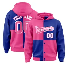 Pink Royal Four Squares Color Block Varsity Letterman Jacket Hoodie 1