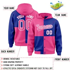 Pink Royal Four Squares Color Block Varsity Letterman Jacket Hoodie 4