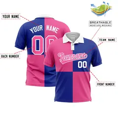 Pink Royal Four Squares Performance Polo Shirt 2