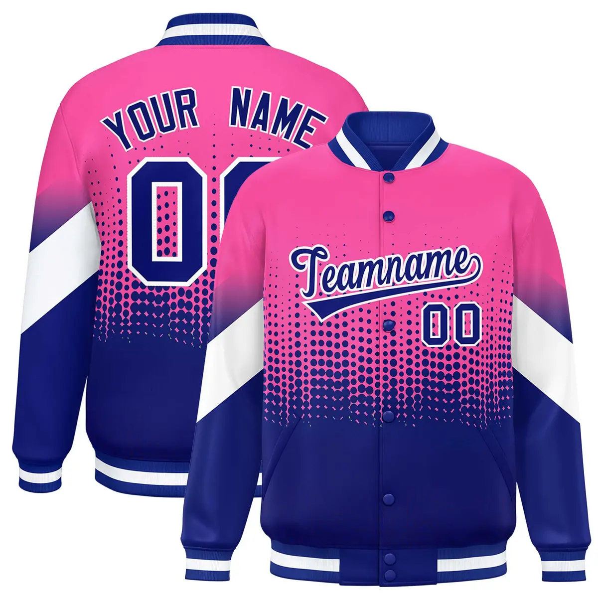 Pink Royal Gradient Polka Dot Full-Snap Letterman Jacket