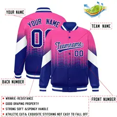 Pink Royal Gradient Polka Dot Full-Snap Letterman Jacket 2