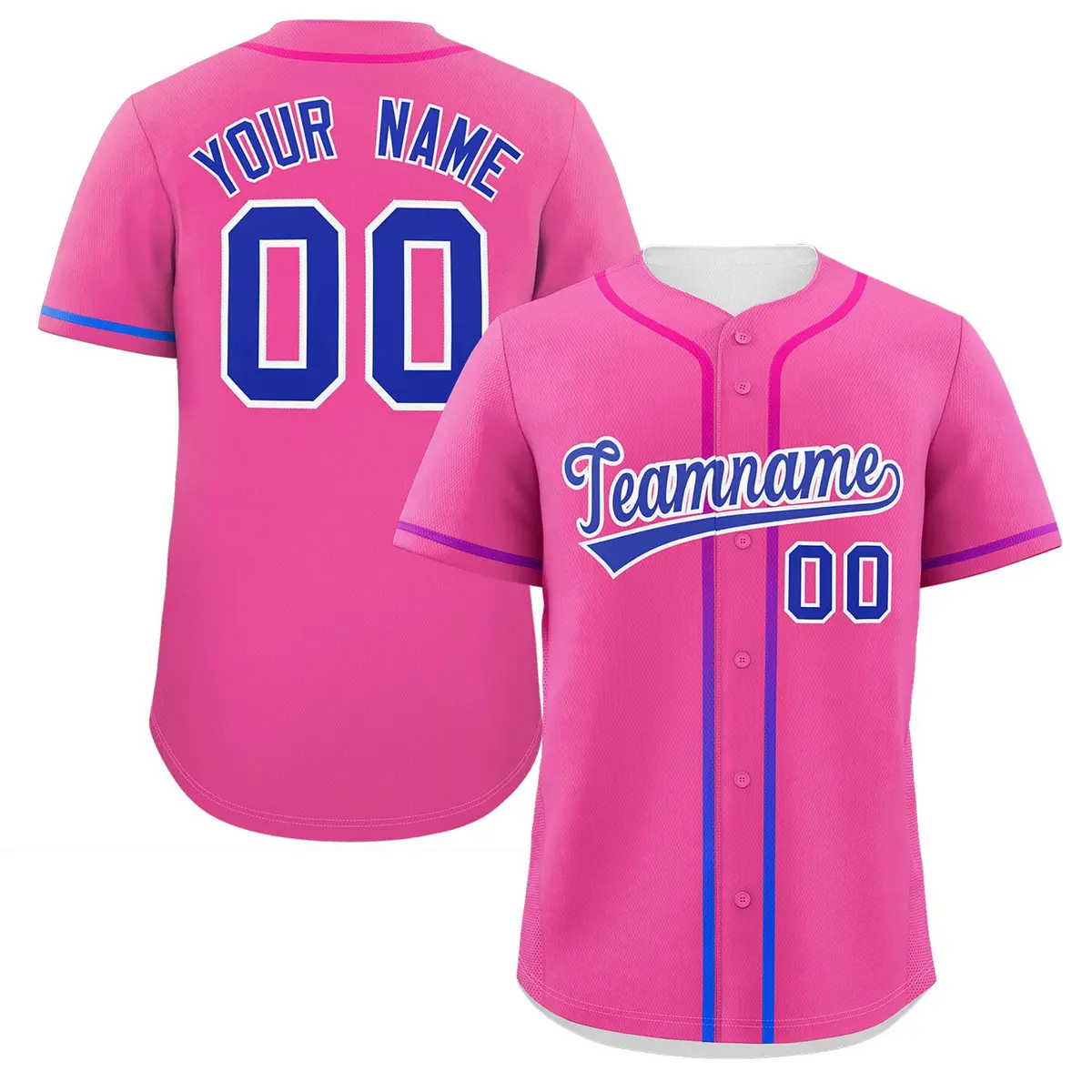 Pink Royal Gradient Ribbed Authentic Baseball Jersey