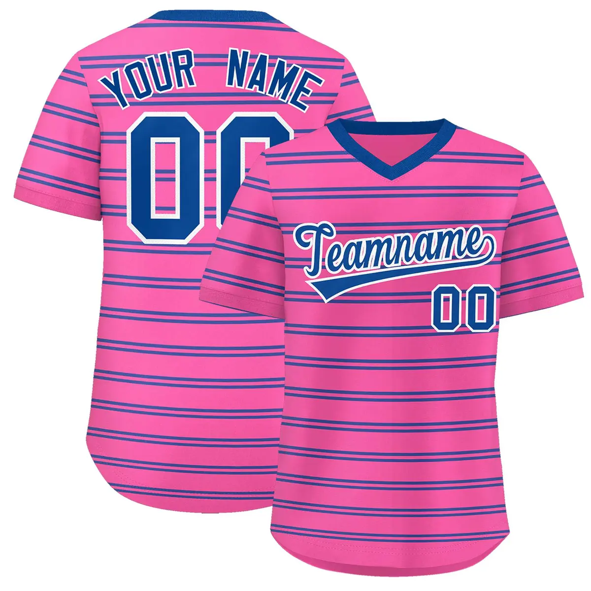 Pink Royal Horizontal Stripe Pullover Baseball Jersey