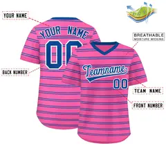 Pink Royal Horizontal Stripe Pullover Baseball Jersey 2