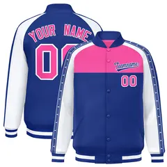 Pink Royal K-Ribbon Raglan Full-Snap Color Block Letterman Jacket 1