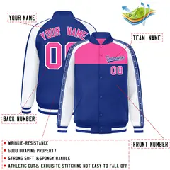 Pink Royal K-Ribbon Raglan Full-Snap Color Block Letterman Jacket 2