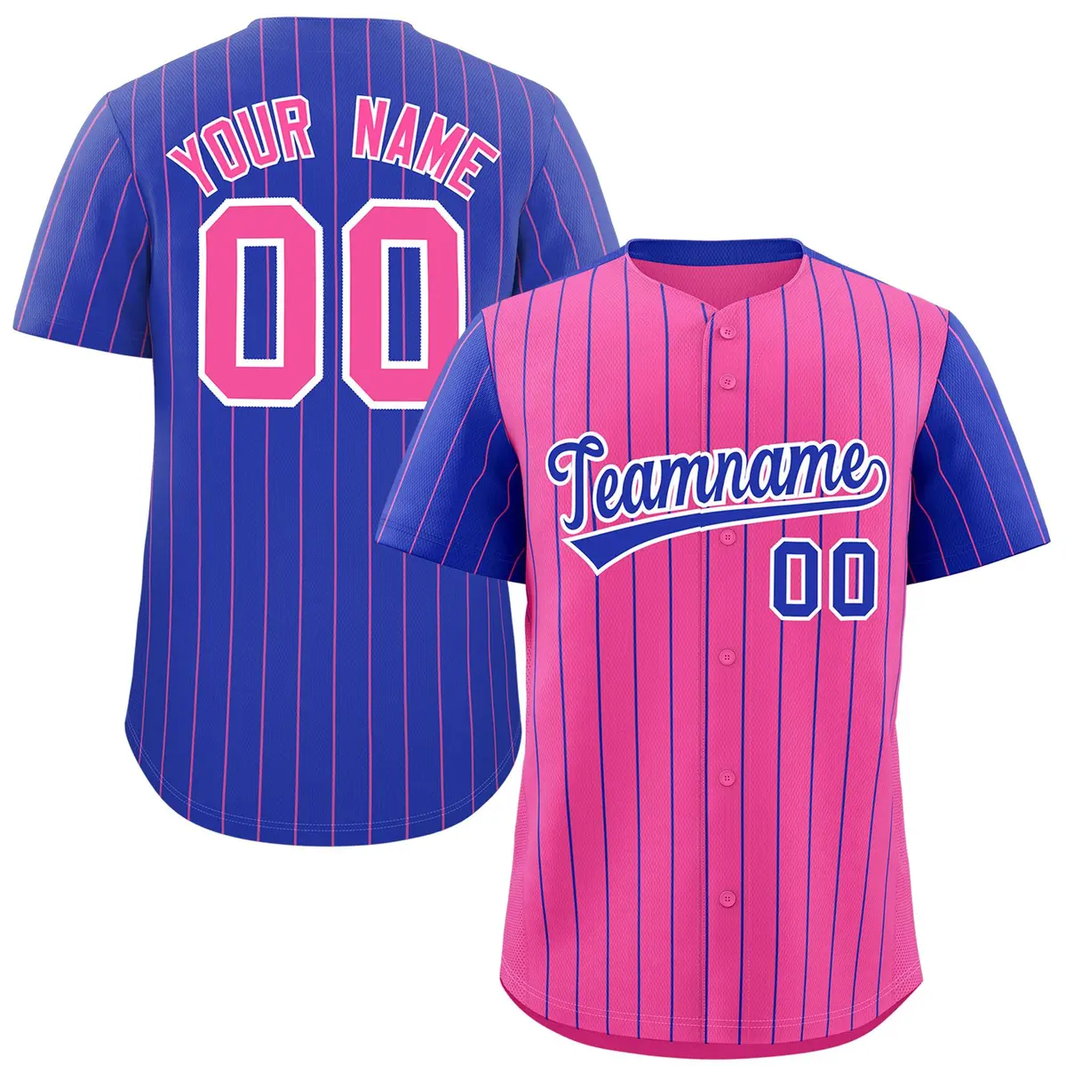 Pink Royal Pinstripe Raglan Baseball Jersey