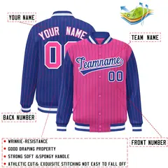 Pink Royal Pinstripe Raglan Varsity Letterman Baseball Jacket 2
