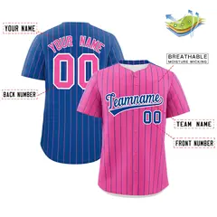 Pink Royal Pinstripe Two-Tone Authentic Baseball Jersey 2