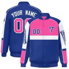 Pink Royal Raglan Sleeves Varsity Letterman Jacket 1