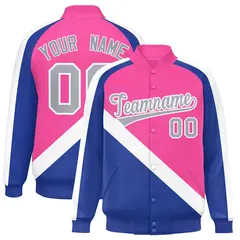 Pink Royal Raglan Varsity Letterman Baseball Jacket 1