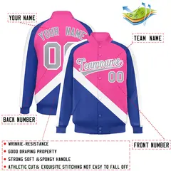 Pink Royal Raglan Varsity Letterman Baseball Jacket 2