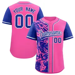 Pink Royal Split Graffiti Raglan Sleeve Baseball Jersey 1