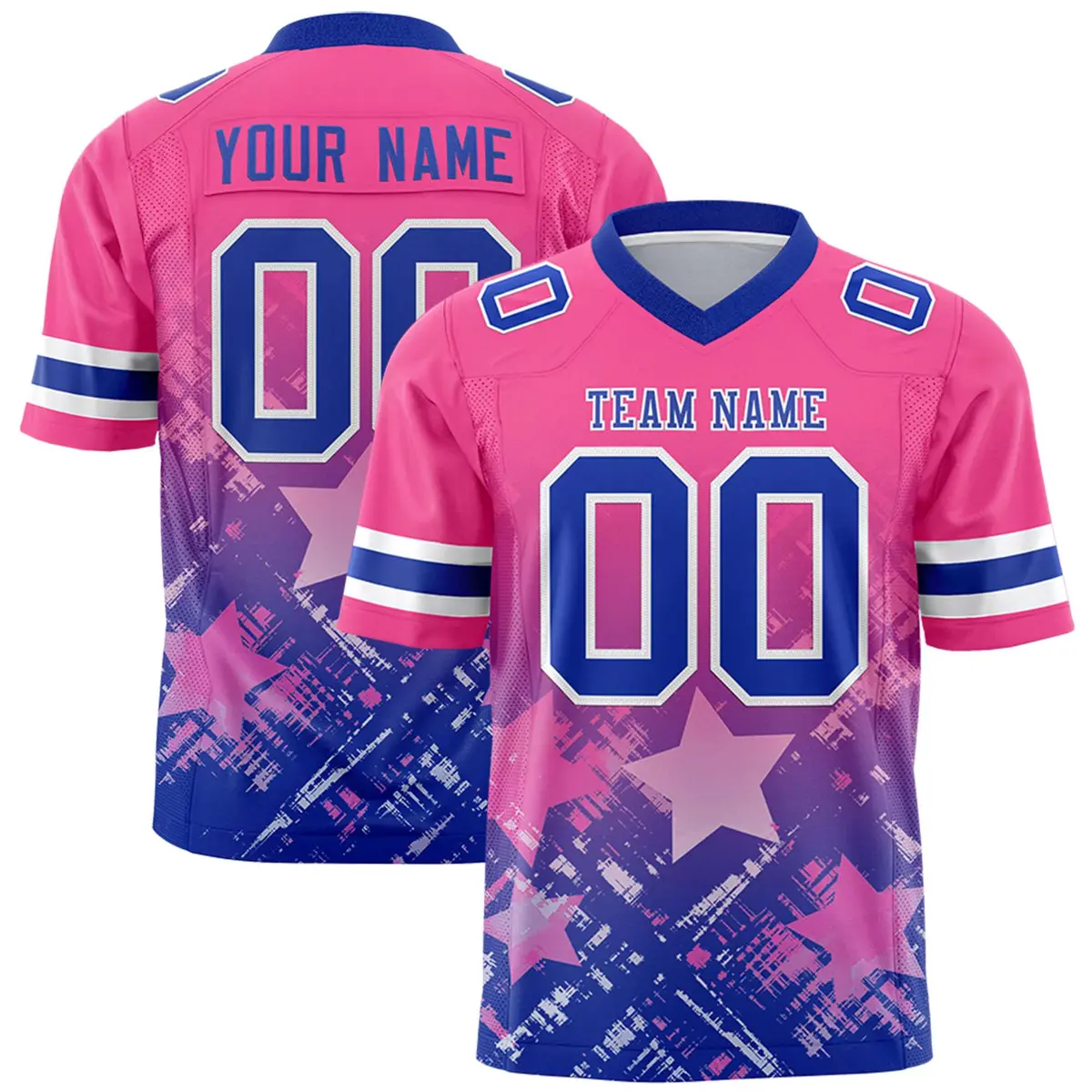 Pink Royal Star Gradient Flag Football Jersey