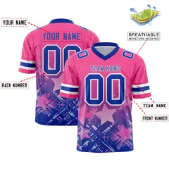 Pink Royal Star Gradient Flag Football Jersey 2