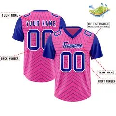 Pink Royal Star Pattern Raglan Sleeves Football Jersey 2