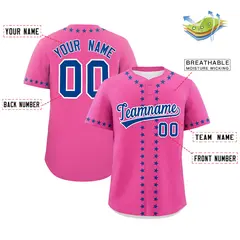 Pink Royal Star Ribbing Authentic Baseball Jersey 2
