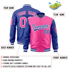 Pink Royal Two-Tone Varsity Letterman Bomber Jacket 2