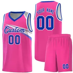 Pink Royal-White Chest Color Block Basketball Jersey