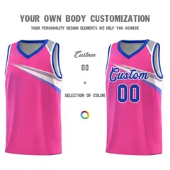 Pink Royal-White Chest Color Block Basketball Jersey 3